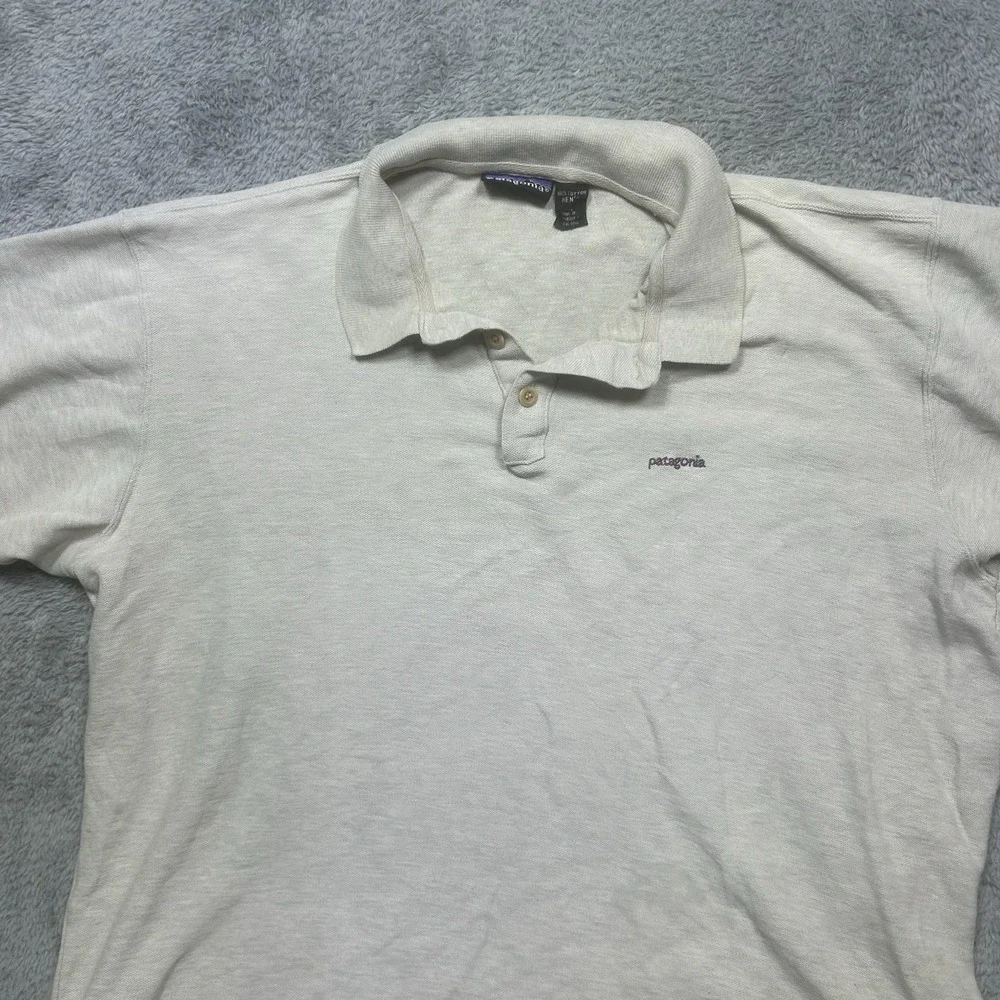 Vintage Patagonia Polo Shirt Mens‎ L Light Gray Short Sleeve Outdoor Casual Hike